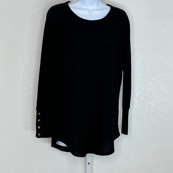 Chaser‎ Long Sleeve Waffle Thermal Tunic Sweater Top, Black, Medium - Picture 9 of 9